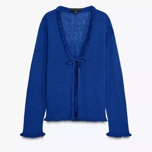 Zara Cardigan Sweater Top Blue Ruffle Tie Front Long Sleeve Women S New 6427/055